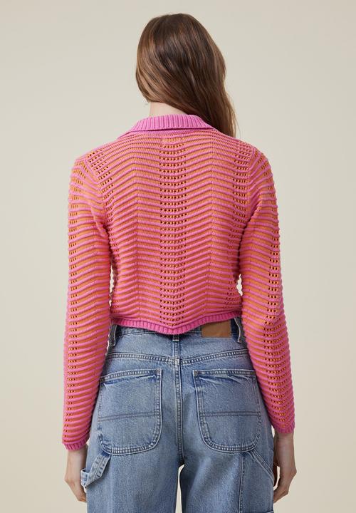 Cotton On - Open weave knit cardigan - magenta multi