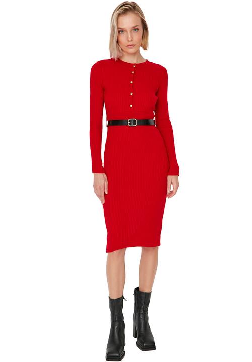 Trendyol - Belted knit dress - red