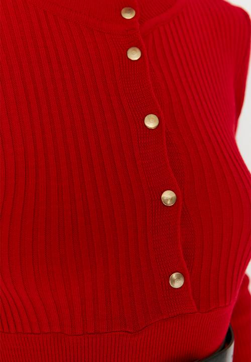 Trendyol - Belted knit dress - red