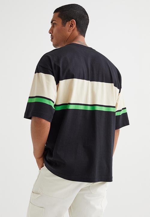 H&M - Oversized fit cotton T-shirt - black & light beige