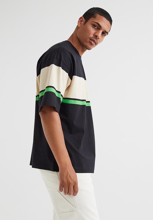 H&M - Oversized fit cotton T-shirt - black & light beige