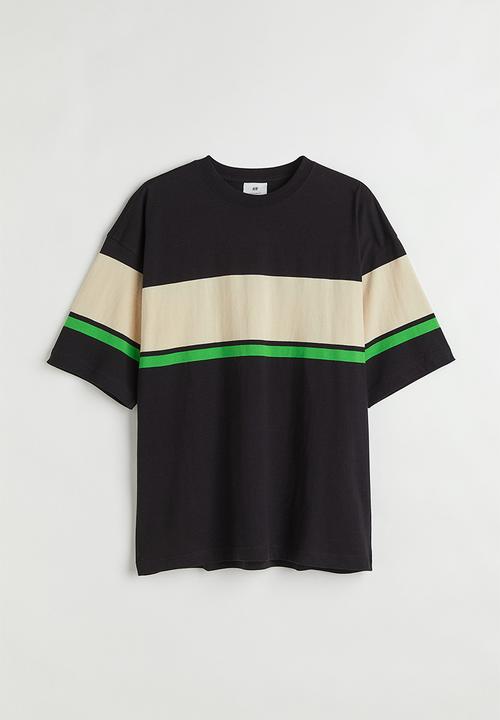 H&M - Oversized fit cotton T-shirt - black & light beige