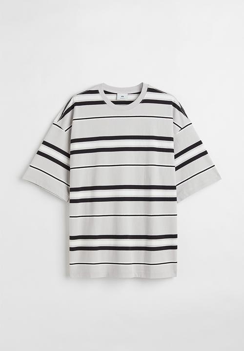 H&M - Oversized fit cotton T-shirt - light grey/striped