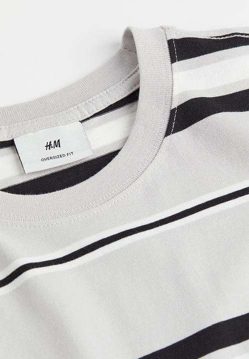 H&M - Oversized fit cotton T-shirt - light grey/striped