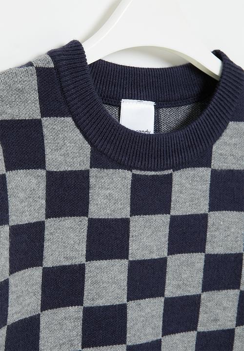 Pop Candy - Boys check jersey - navy & grey