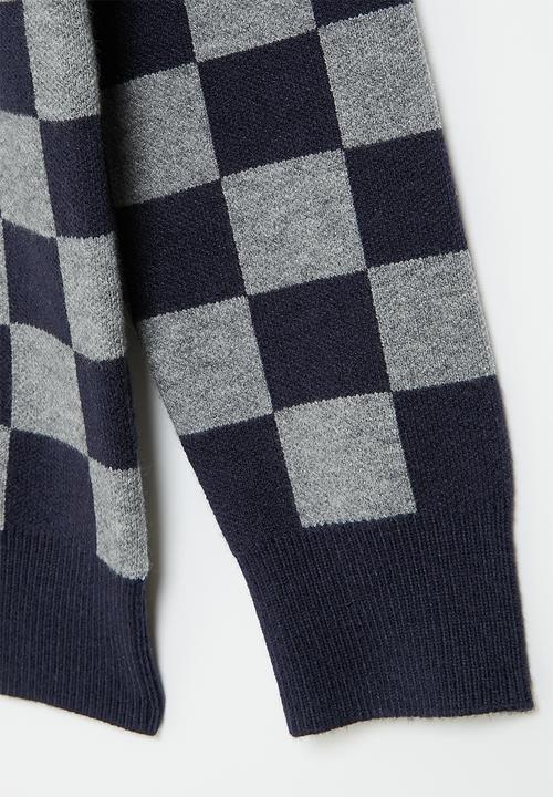Pop Candy - Boys check jersey - navy & grey