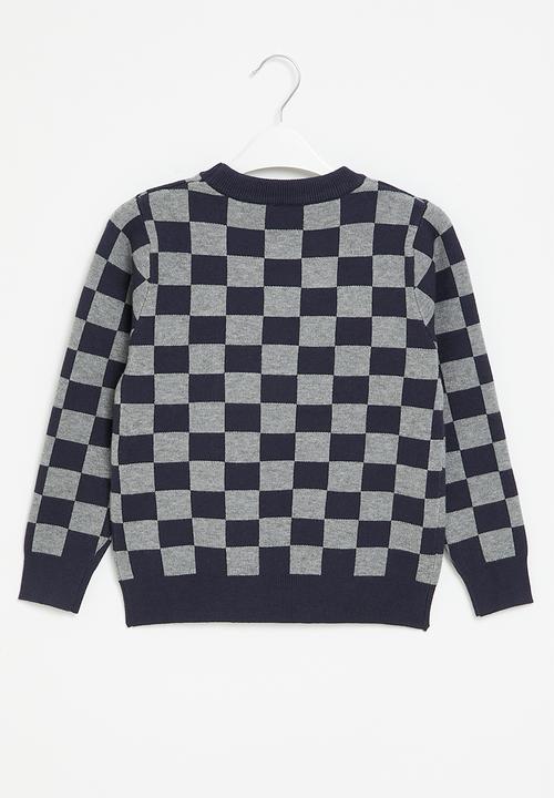 Pop Candy - Boys check jersey - navy & grey