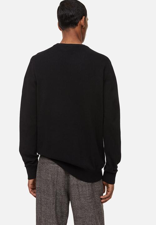 H&M - Slim fit fine-knit cotton jumper - black