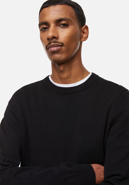 H&M - Slim fit fine-knit cotton jumper - black