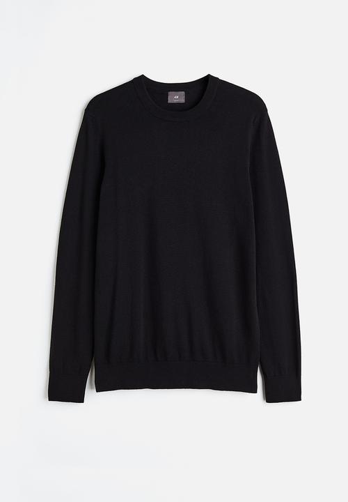 H&M - Slim fit fine-knit cotton jumper - black