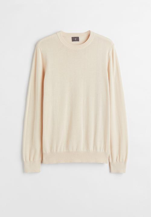 H&M - Slim fit fine-knit cotton jumper - light beige