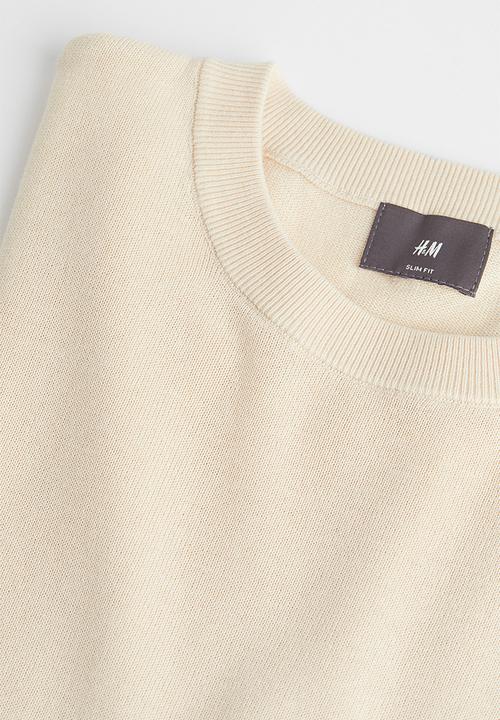 H&M - Slim fit fine-knit cotton jumper - light beige