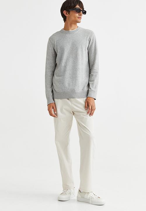 H&M - Slim fit fine-knit cotton jumper - light grey marl 