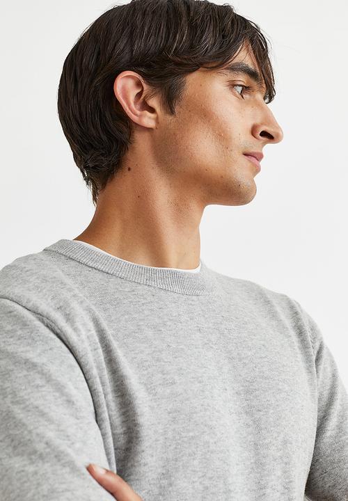 H&M - Slim fit fine-knit cotton jumper - light grey marl 