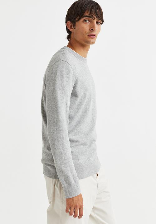 H&M - Slim fit fine-knit cotton jumper - light grey marl 