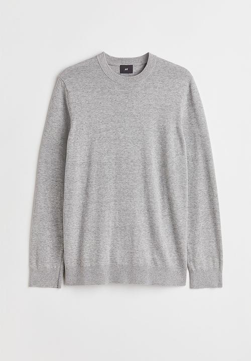 H&M - Slim fit fine-knit cotton jumper - light grey marl 