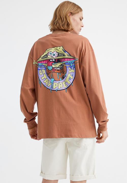 H&M - Relaxed fit printed jersey top - dark beige/spongebob