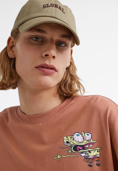 H&M - Relaxed fit printed jersey top - dark beige/spongebob