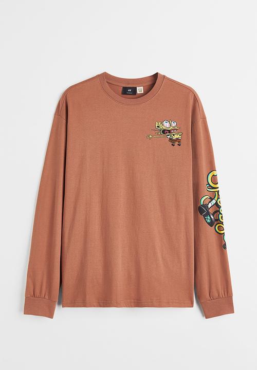 H&M - Relaxed fit printed jersey top - dark beige/spongebob