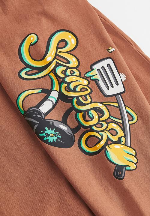 H&M - Relaxed fit printed jersey top - dark beige/spongebob