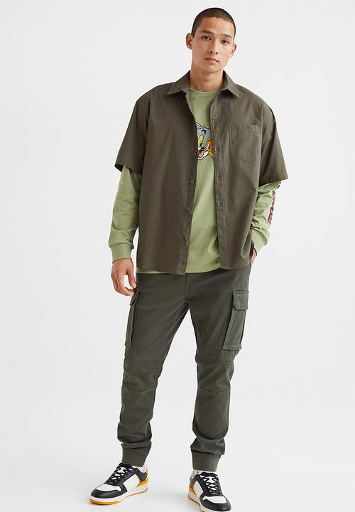 H&M - Relaxed fit printed jersey top - sage green/tom and jerry