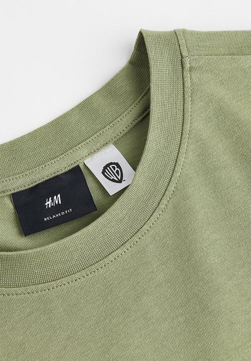 H&M - Relaxed fit printed jersey top - sage green/tom and jerry