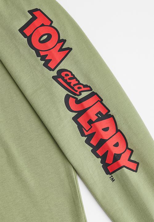 H&M - Relaxed fit printed jersey top - sage green/tom and jerry