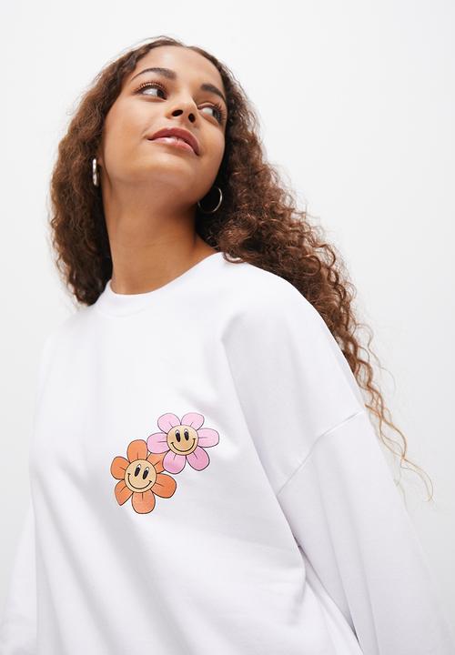 Blake - Slouch back graphic crew - white