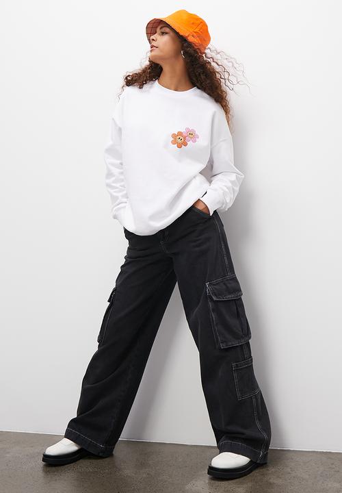 Blake - Slouch back graphic crew - white