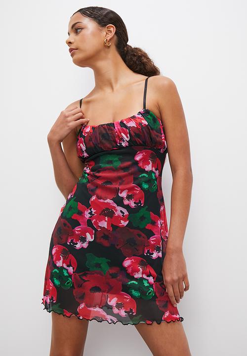 Blake - Mini printed mesh dress with gauged bodice - multi