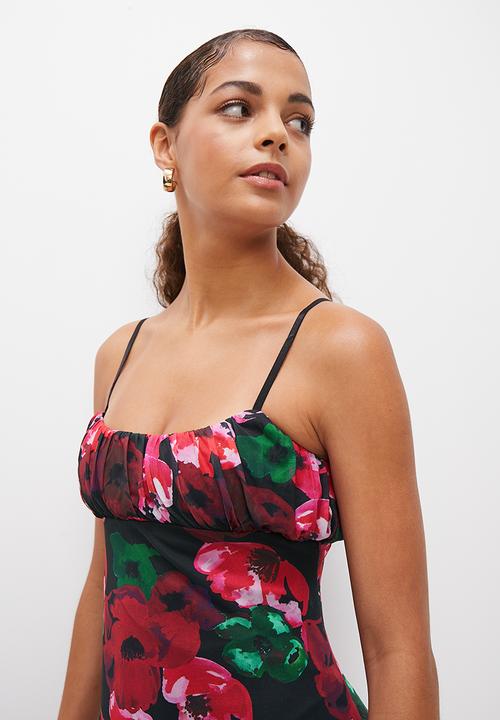 Blake - Mini printed mesh dress with gauged bodice - multi