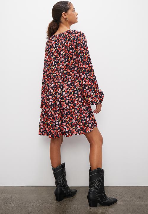 Blake - Long sleeve tiered mini dress - multi