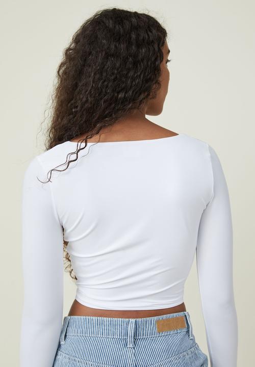 Cotton On - Sculpted scoop neck long sleeve top - white