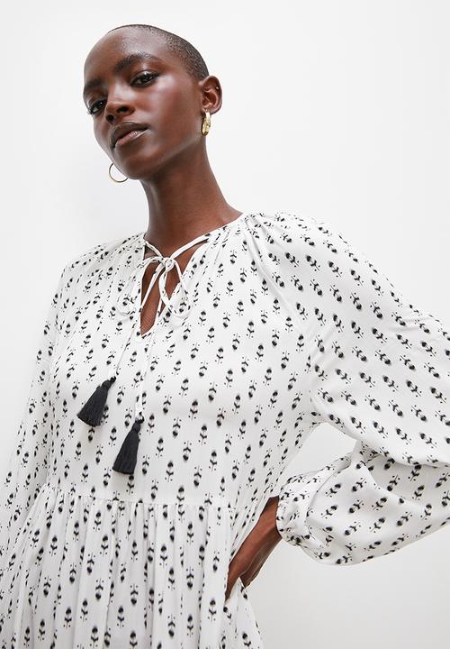 Superbalist - Tiered boho maxi dress - white & black 