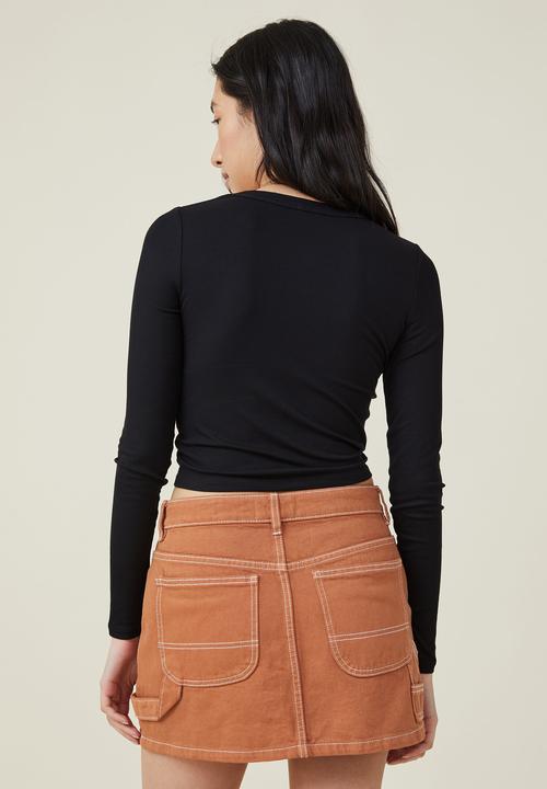 Cotton On - Staple rib long sleeve top - black