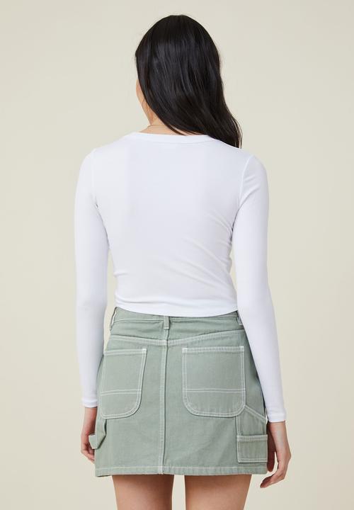 Cotton On - Staple rib long sleeve top - white