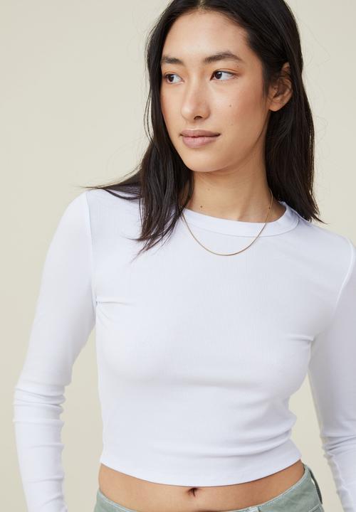 Cotton On - Staple rib long sleeve top - white