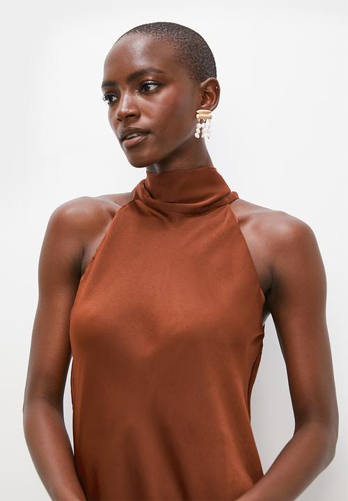 Superbalist - Satin halter midi dress - cherry mahogany
