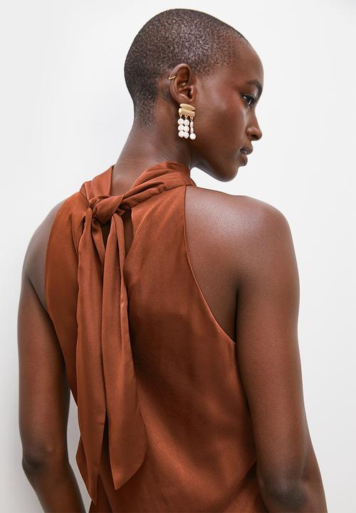 Superbalist - Satin halter midi dress - cherry mahogany