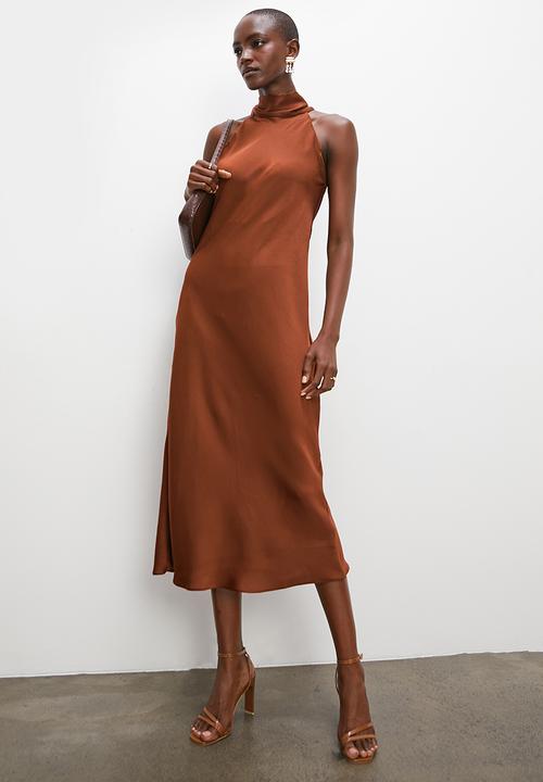 Superbalist - Satin halter midi dress - cherry mahogany