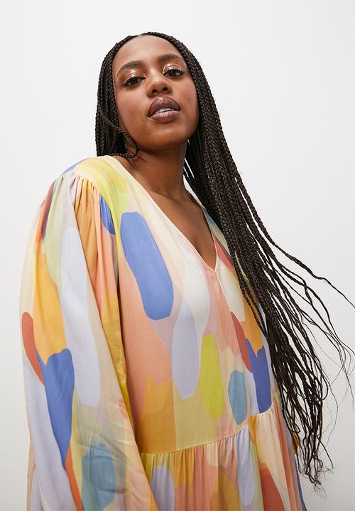 Superbalist - Short tiered dress - multi colour abstract1