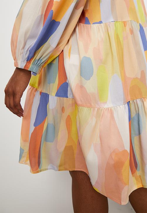 Superbalist - Short tiered dress - multi colour abstract1