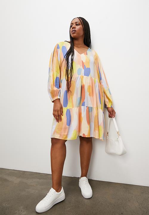 Superbalist - Short tiered dress - multi colour abstract1
