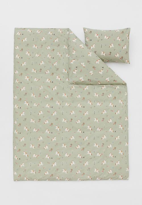 H&M - Patterned cotton duvet cover set - green/multi