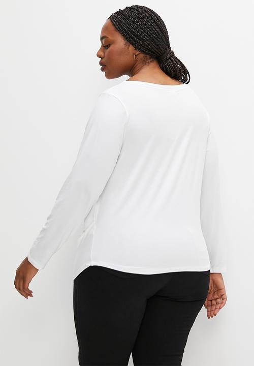 edit Plus - Slant sleeve side gather tee - ecru