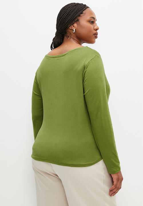 edit Plus - Slant sleeve side gather tee - khaki