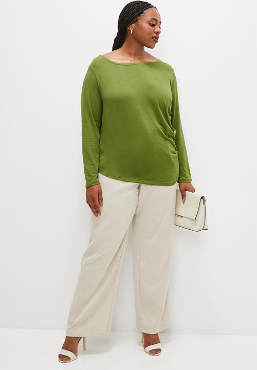 edit Plus - Slant sleeve side gather tee - khaki