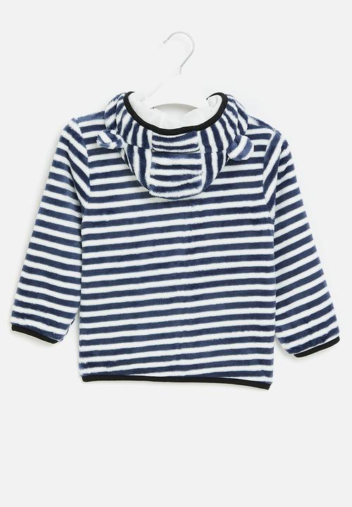 Pop Candy - Girls teddy hooded jacket - navy & white