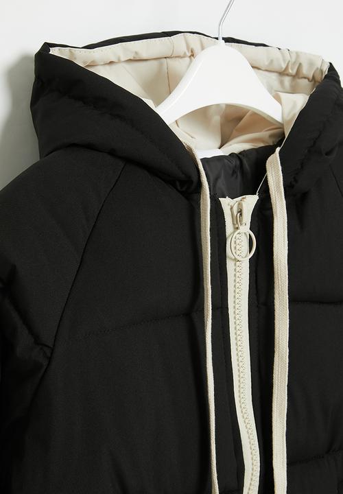 Pop Candy - Zip through unisex midi puffer - black