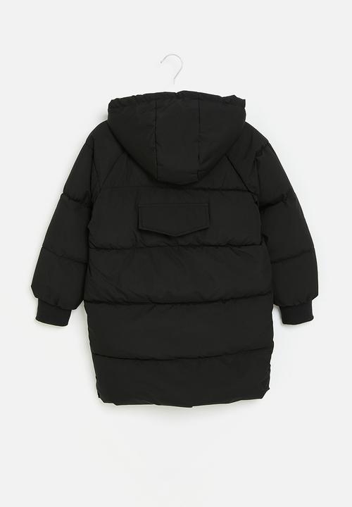 Pop Candy - Zip through unisex midi puffer - black